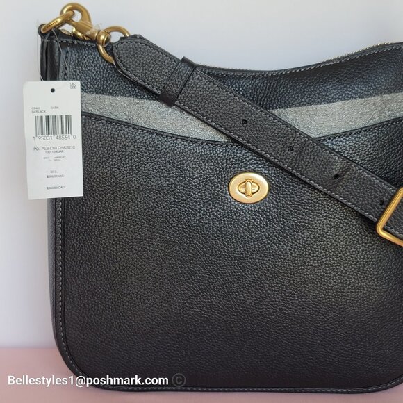 COACH Chaise Pebbled Leather Crossbody Bag- Black color 🎈$238. - Picture 16 of 16